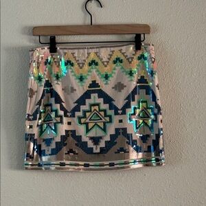 Express Sequin Geometric Pattern Skirt - Multicolor